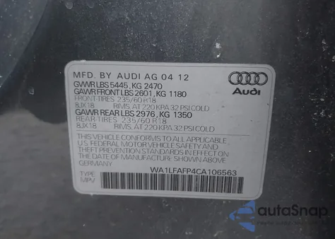 2012 Audi Q5 2.0T Premium из США, поврежденный, VIN WA1LFAFP4CA106563